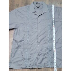 Omega Italy Mens Grey Guayabera Short Sleeve Embroidered 4-Pocket XL 17-17.5